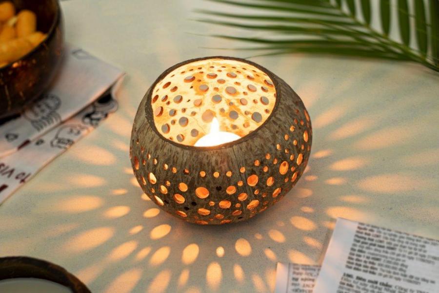 Coconut tea light holder - natural